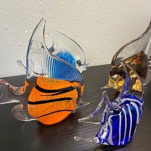 Colorful Glass Fish Sculpture Set of 4